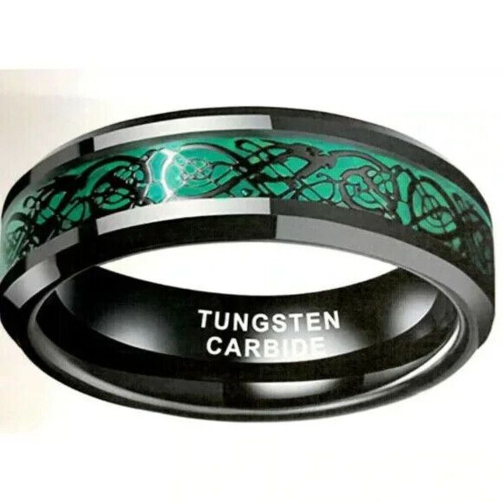 Tungsten 6mm Black Tungsten Carbide Beveled Edges Comfort Fit Ring Size 9 ~NEW